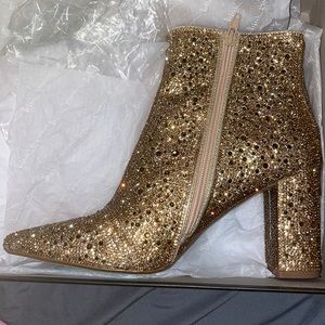 NWT Blue by Betsey Johnson Cady Rhinestone Embellished Block Heel Booties.